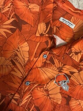 Tommy Bahama Mens Cleveland Browns Orange Floral Aloha Button-Up XL Vaca Florida